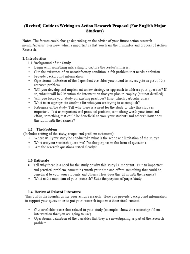 Revised Guide To Writing Action Research Proposal For English Major Action Research Survey Methodology