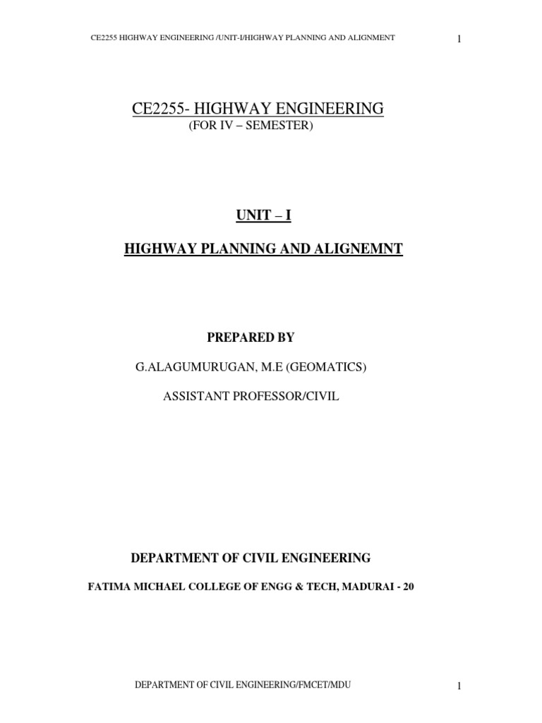 Highway Engineering Notes PDF