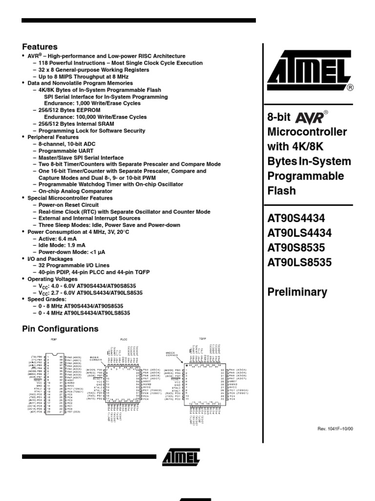 8-Bit Microcontroller With 4K/8K Bytes In-System Programmable Flash ...