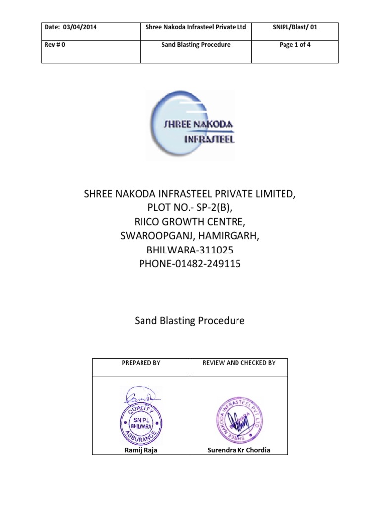 Sand Blasting ProcedureSNIPL Industrial Processes Industries