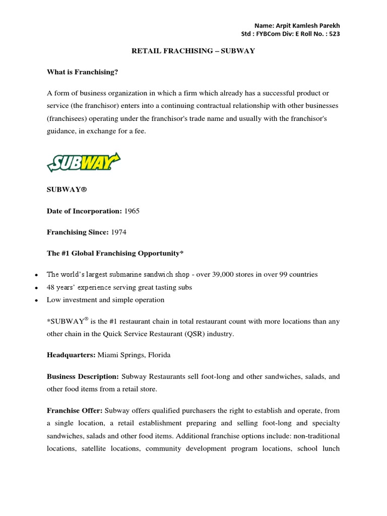 Subway Franchising Economies