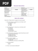 Work Life Balance Questionnaire | PDF | Work–Life Balance | Behavioural ...