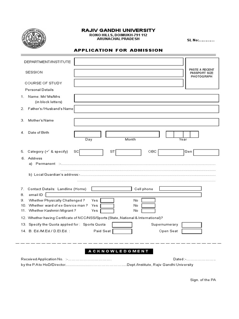 Rajiv Gandhi University Admission Form | PDF | Academia | Further Education