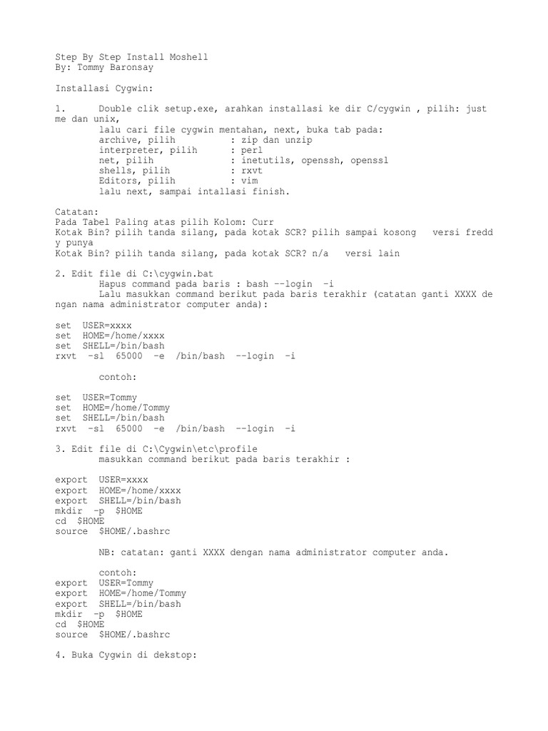 Cygwin and Moshell Installation Guide | PDF