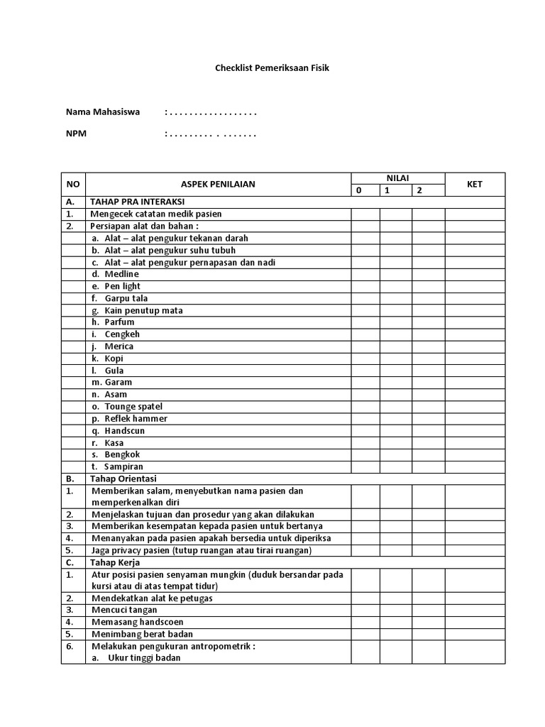 Checklist Pemeriksaan Fisik  PDF