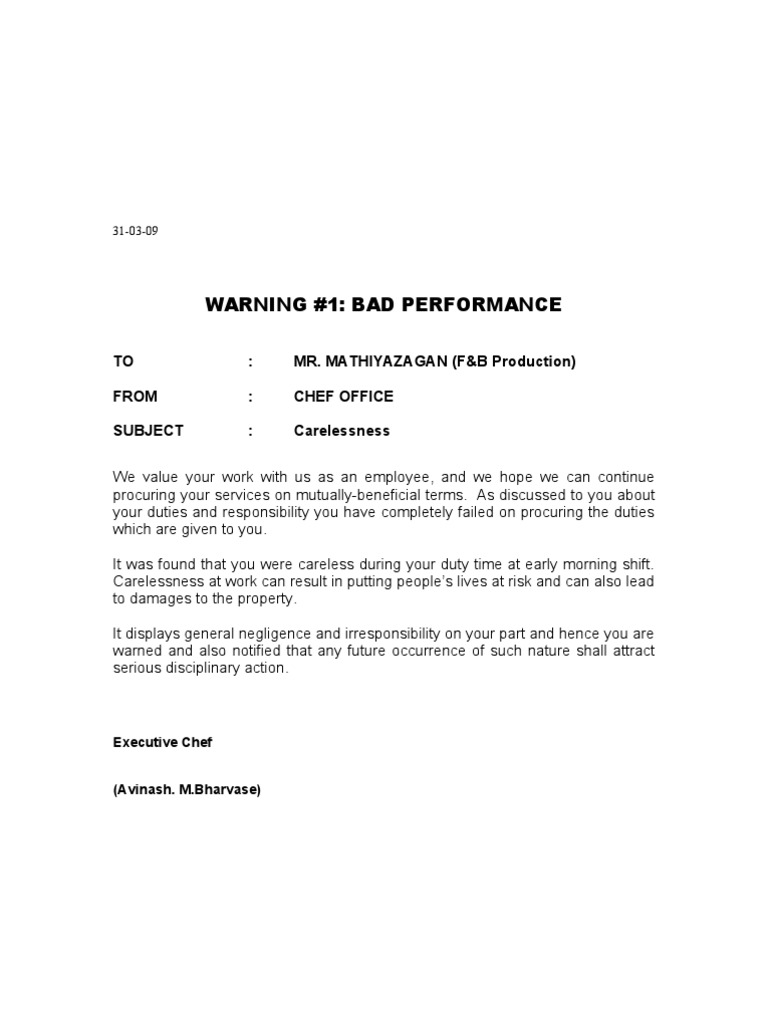 warning letter for sleeping