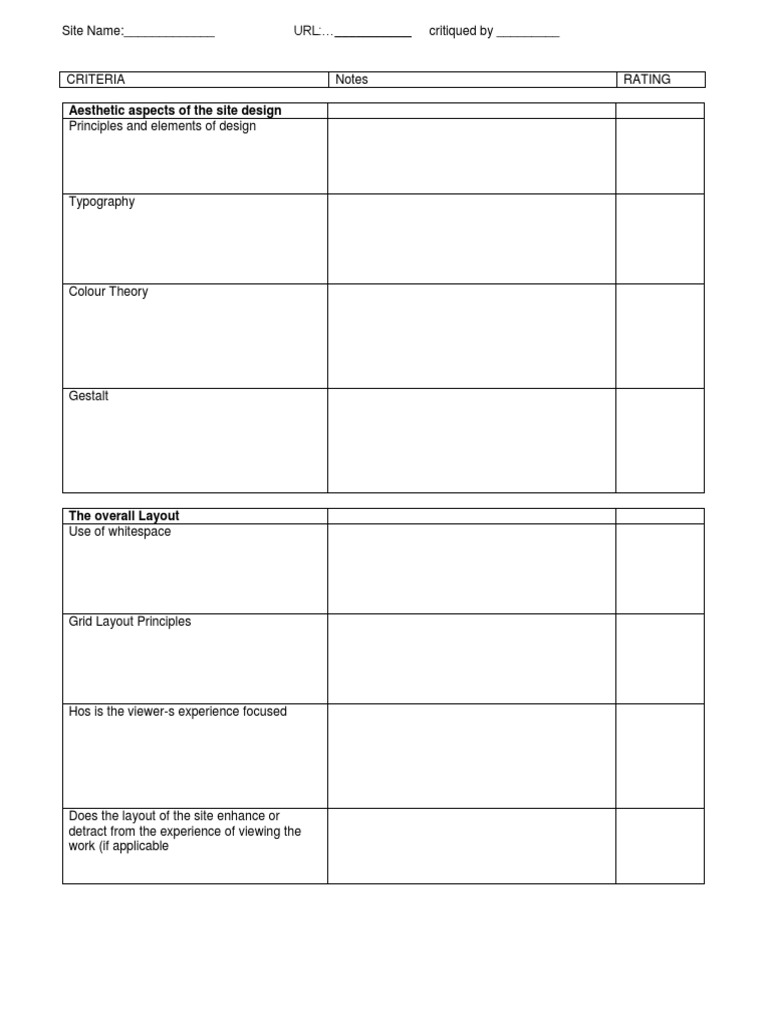 Website Design Critique Checklist | PDF