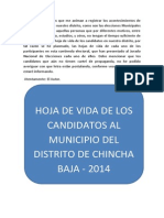 Elecciones Municipales 2014 en El Distrito de Chincha Baja -Hoja de Vida de Los Candidatos