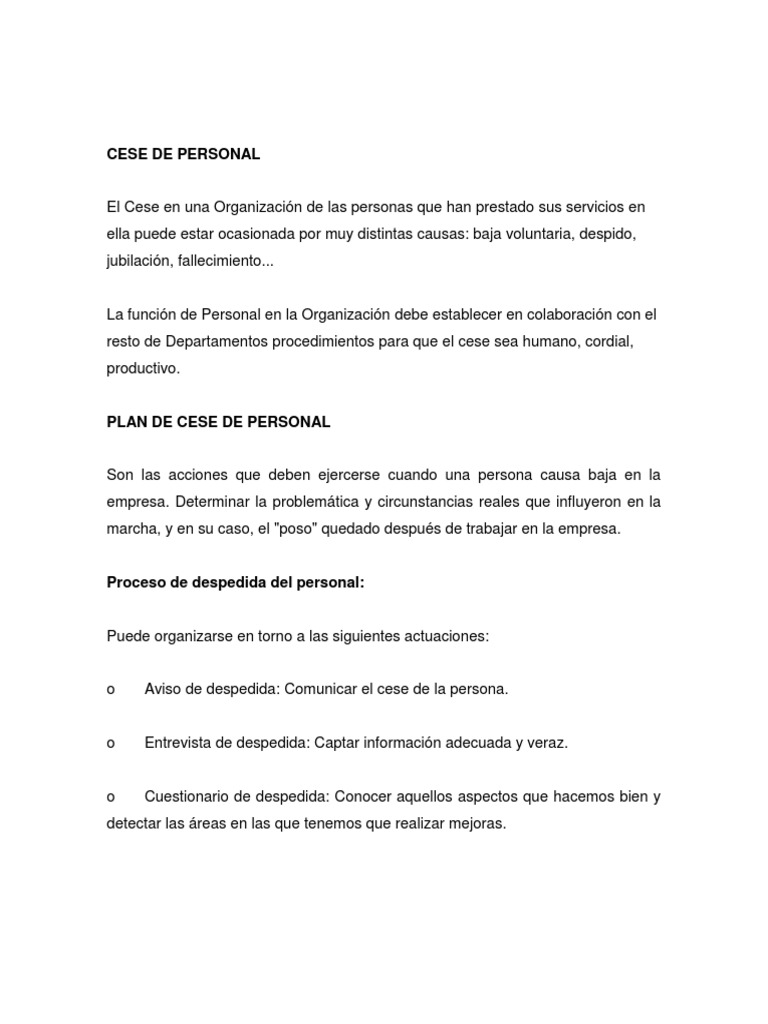 Proceso de Cese de Personal en Empresas | PDF | Dejar | Gobierno