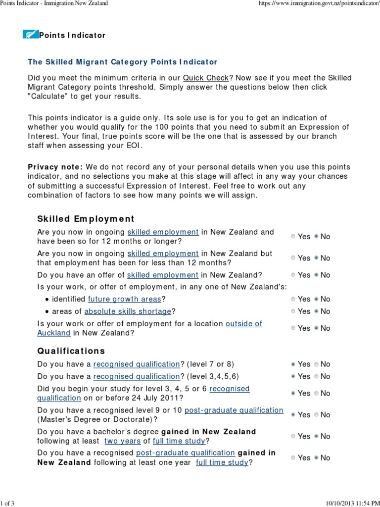 Points Indicator - Immigration New Zealand | PDF | Academic Degree ...