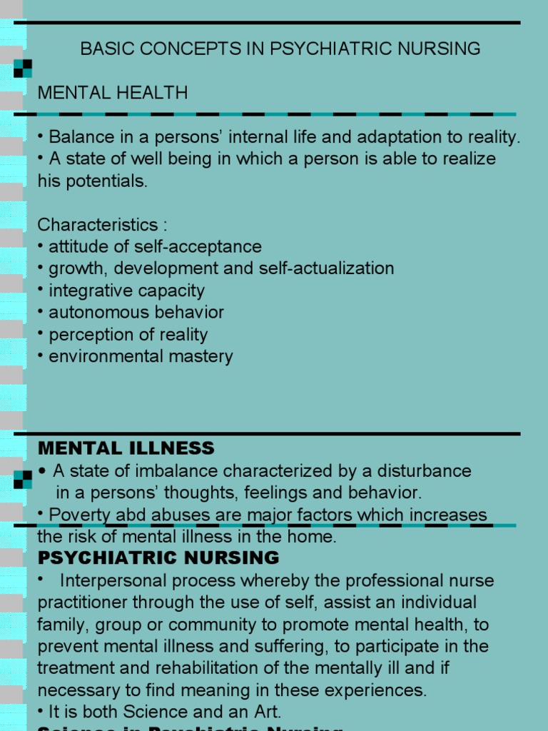 Basic Concepts in Psychiatric Nursing Psychiatric And Mental Health