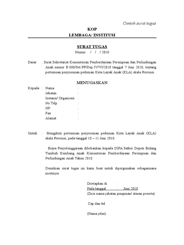 Contoh Surat Tugas Pdf