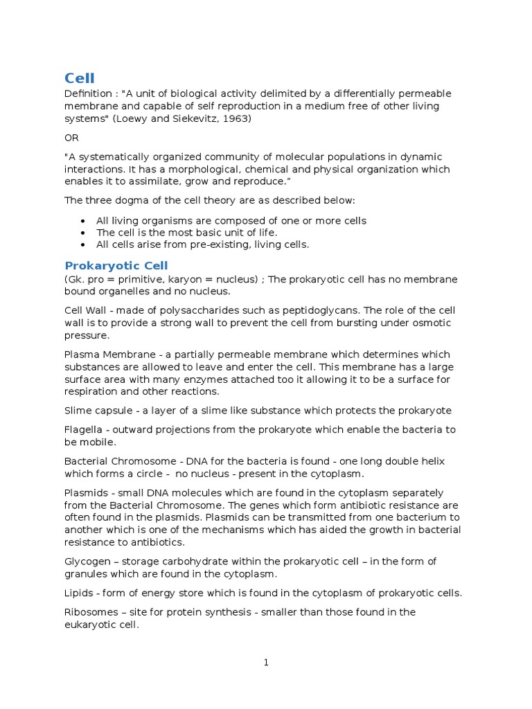 Prokaryotic Vs Eukaryotic Cell | PDF | Cell Nucleus | Cell (Biology)