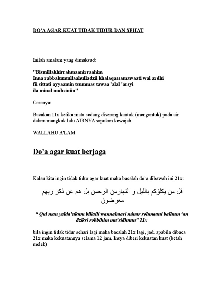 Do A Agar Kuat Tidak Tidur Dan Sehat