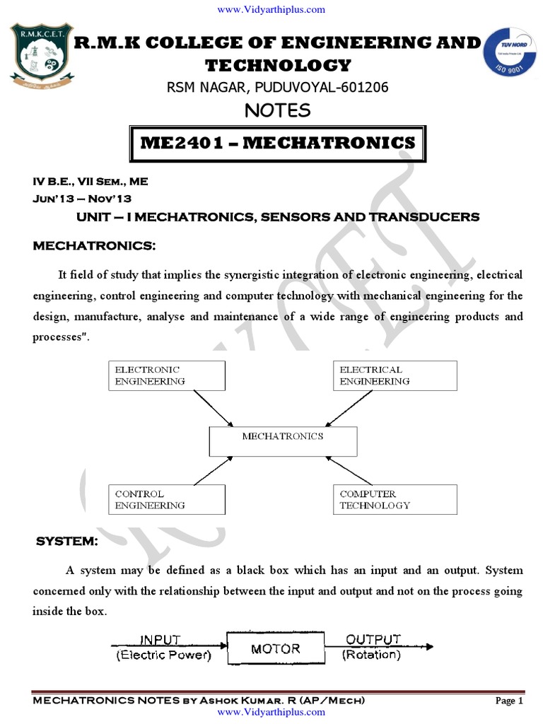 Mechatronics Notes for Mechanical Engineering | PDF | Inductor | Capacitor