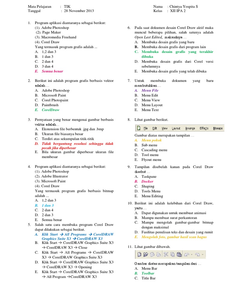 Soal Latihan Tik Xii Ipa
