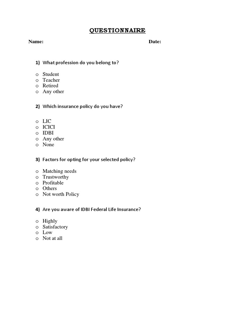 IDBI Federal Life Insurance Survey | PDF