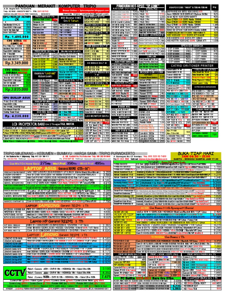 Tripio Purwokerto Daftar Harga