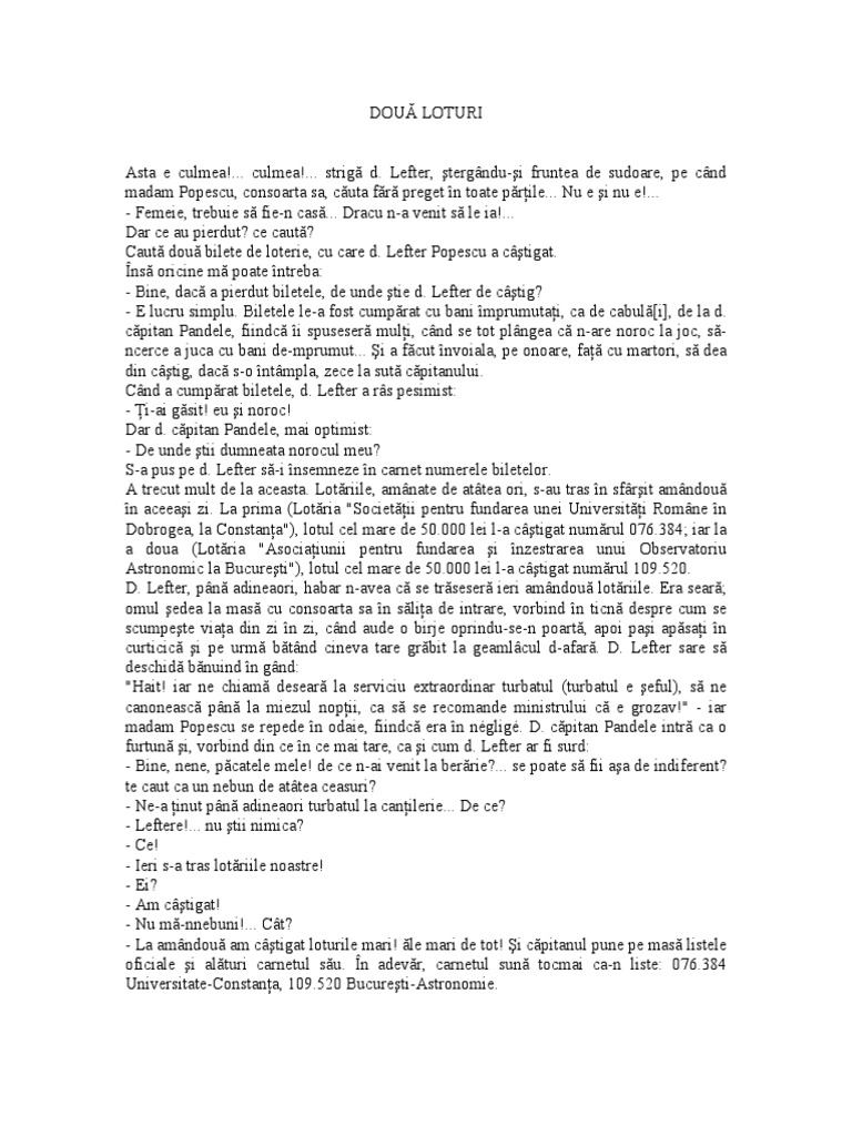 Rezumat Doua Loturi Caragiale Doua Loturi
