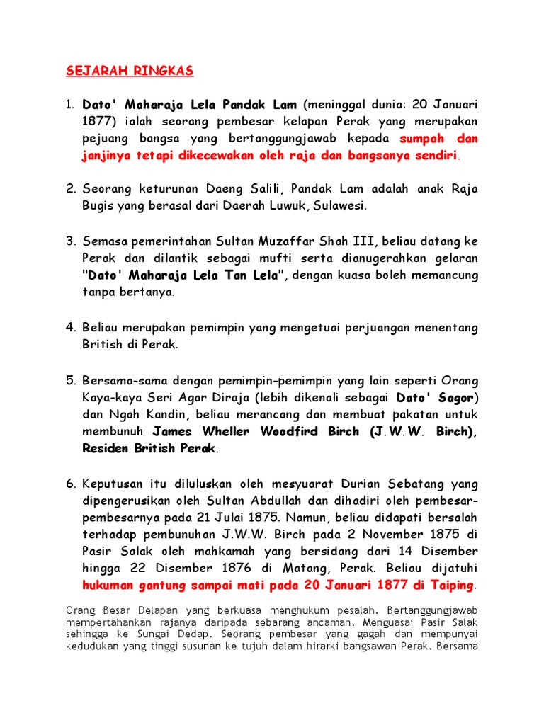 dato maharaja lela sejarah