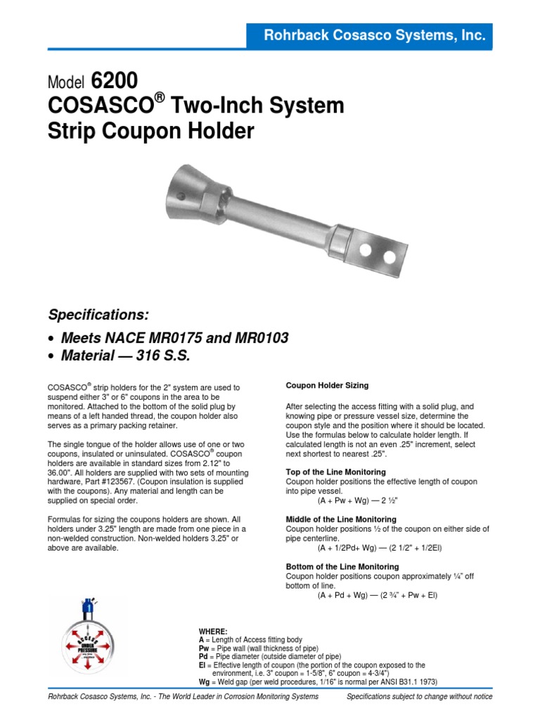 6200 Cosasco Coupon Holder(2) Pipe (Fluid Conveyance) Nature
