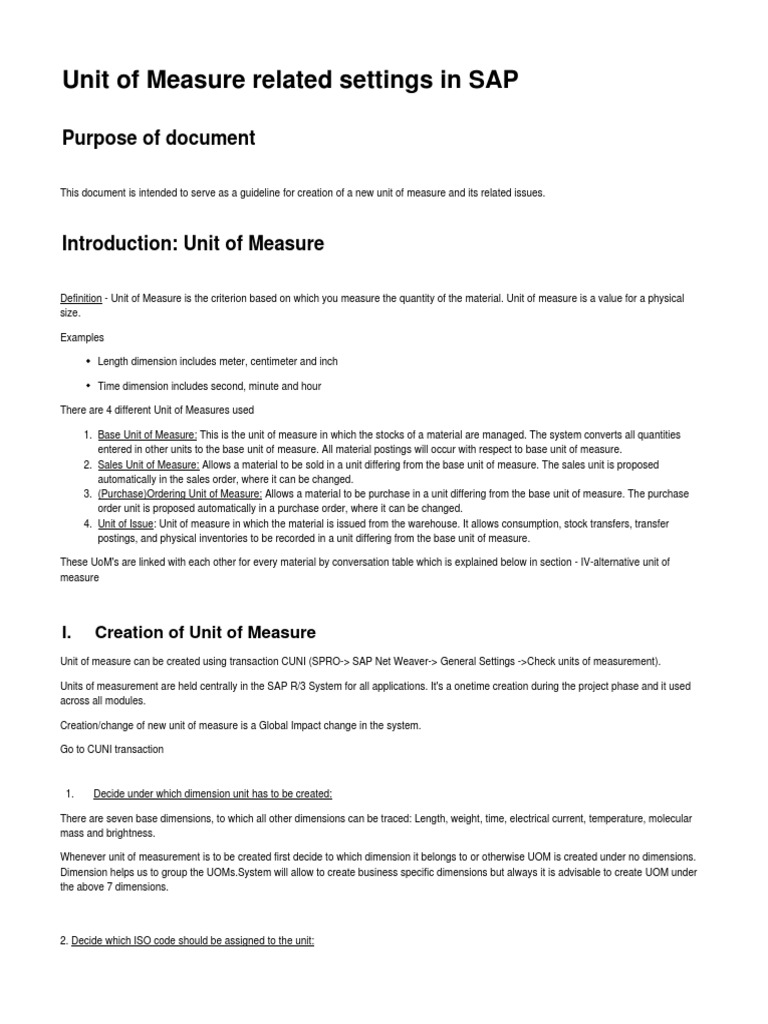 SAP Unit of Measure Configuration Guide | PDF
