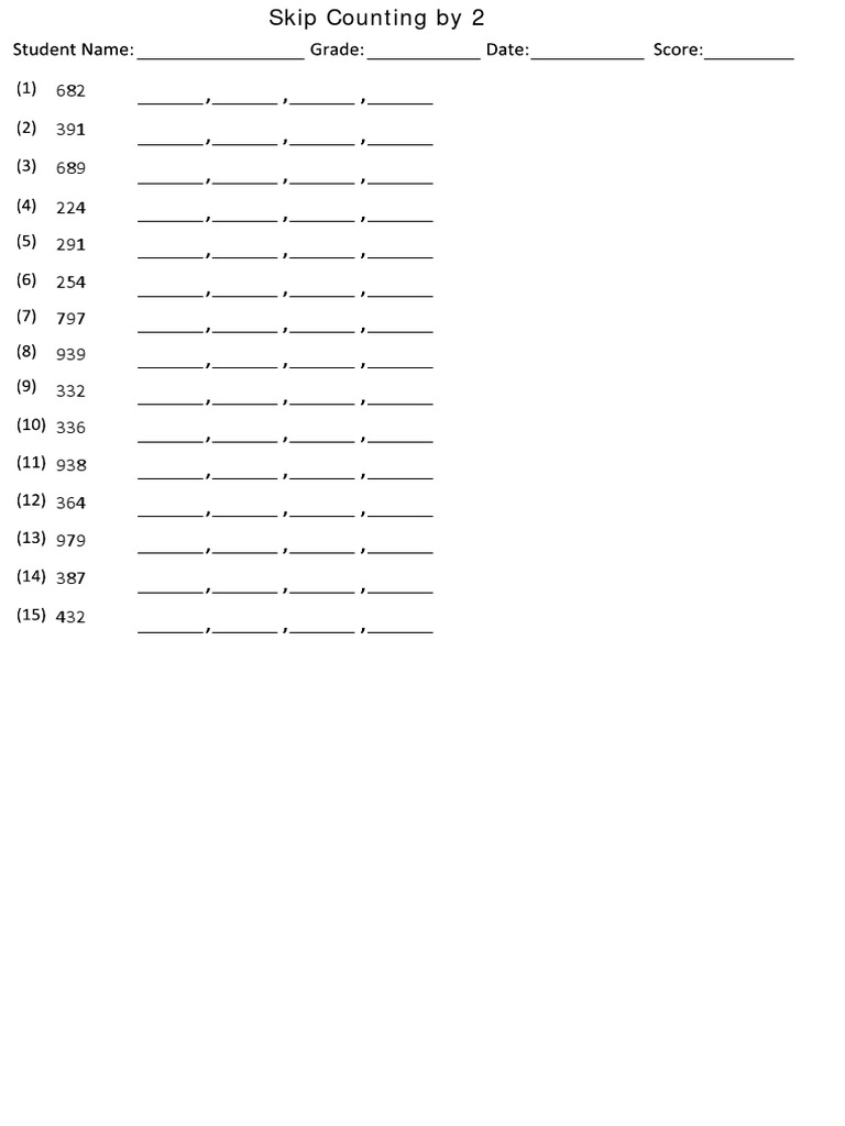 Grade 2 Skip Counting Practice Sheet, Math Practice Papers For Class 2 ...
