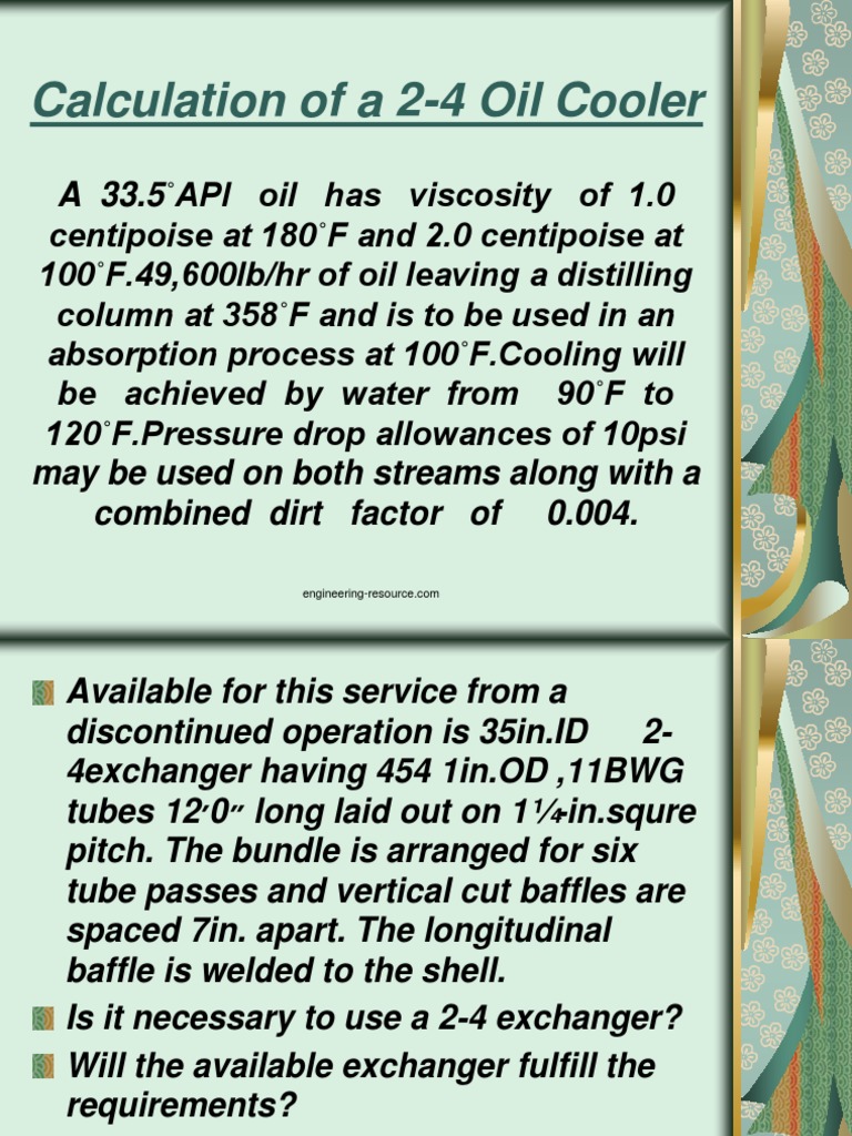 2-4 Oil Cooler Design Calculations | PDF | Reynolds Number | Fluid Dynamics