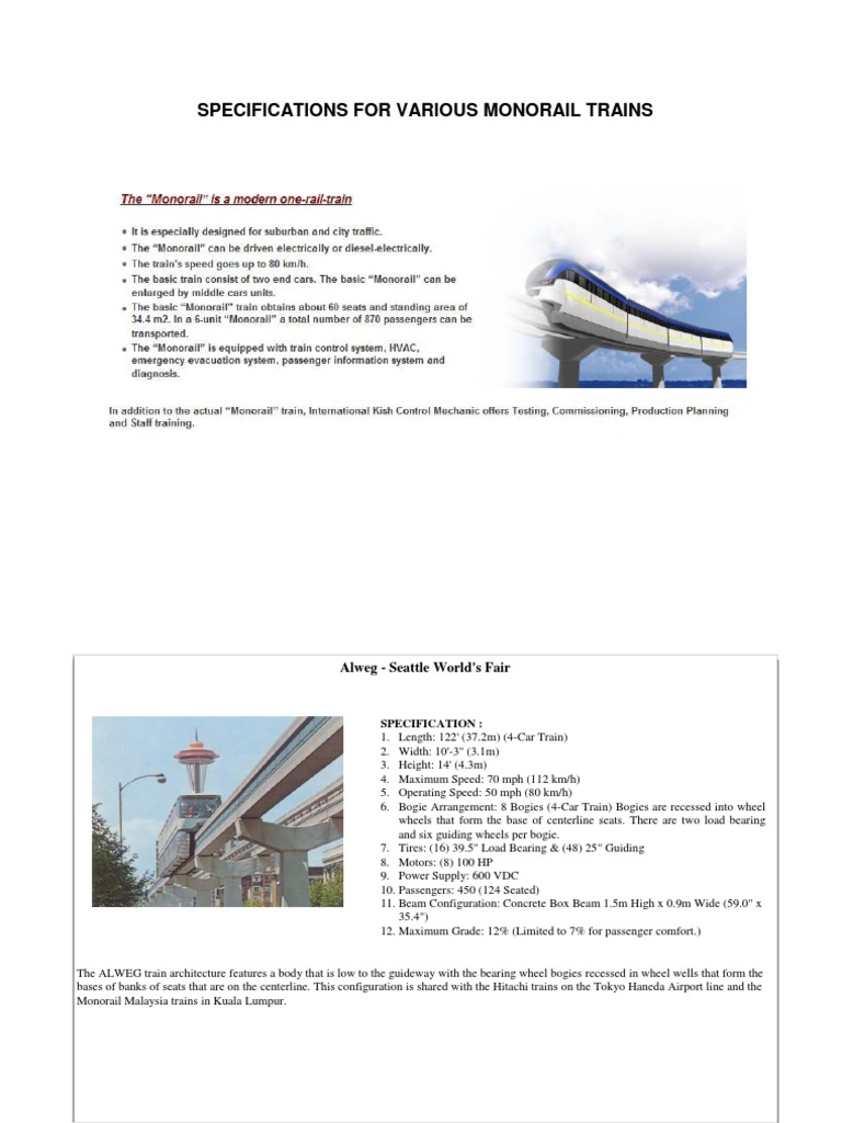Monorail Train Specifications Overview | PDF | Train | Vehicles