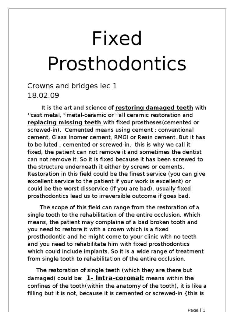 Fixed Prosthodontics PDF Dentistry Branches Medical Specialties