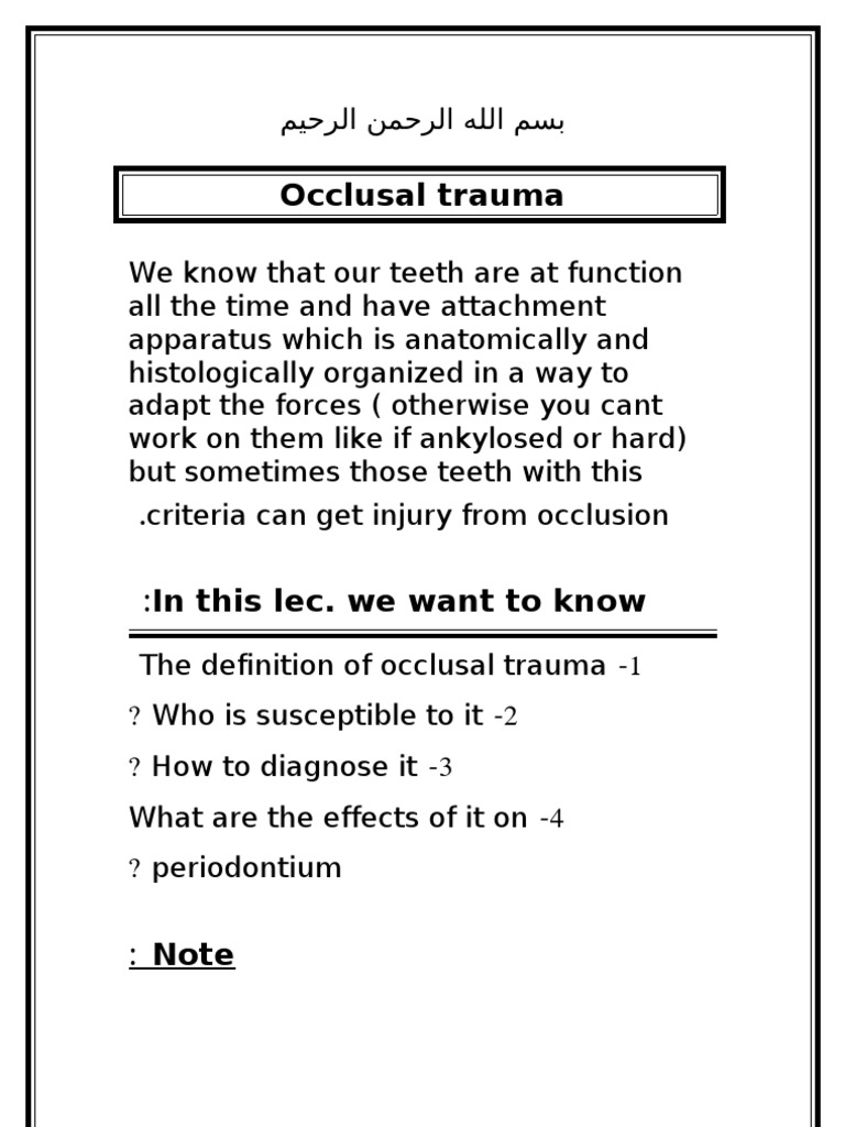 Occlusal Trauma | PDF | Human Tooth | Clinical Medicine