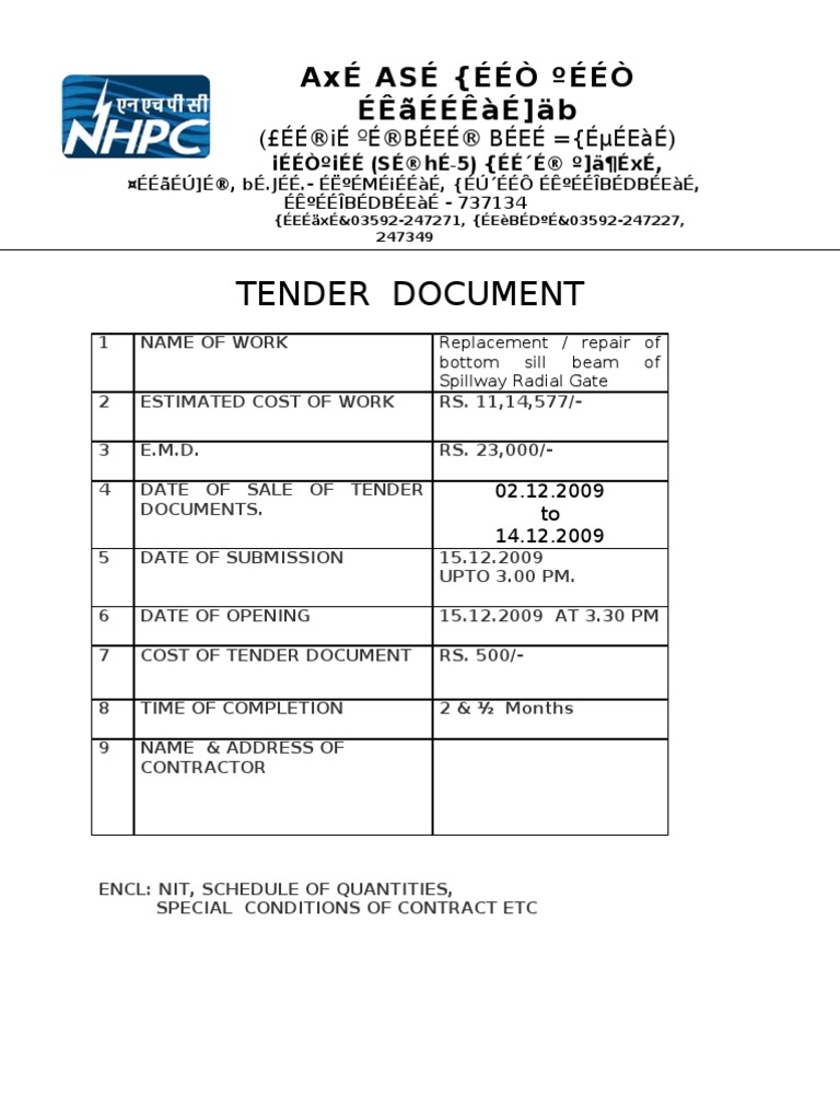 Tender Document HM_repair of Bottom Specification (Technical Standard