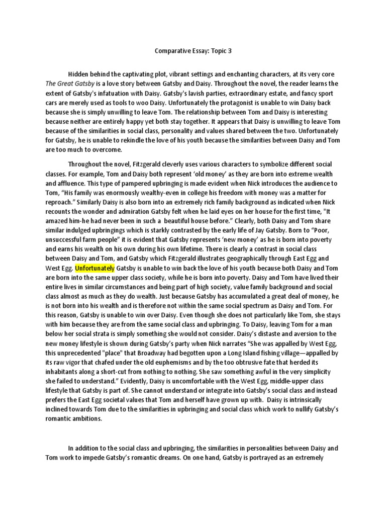 the great gatsby comparative essay