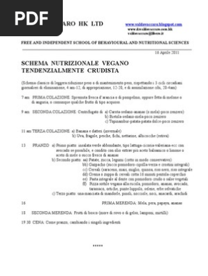Valdo Vaccaro Schema Nutrizionale Vegano Tendenzialmente Crudista