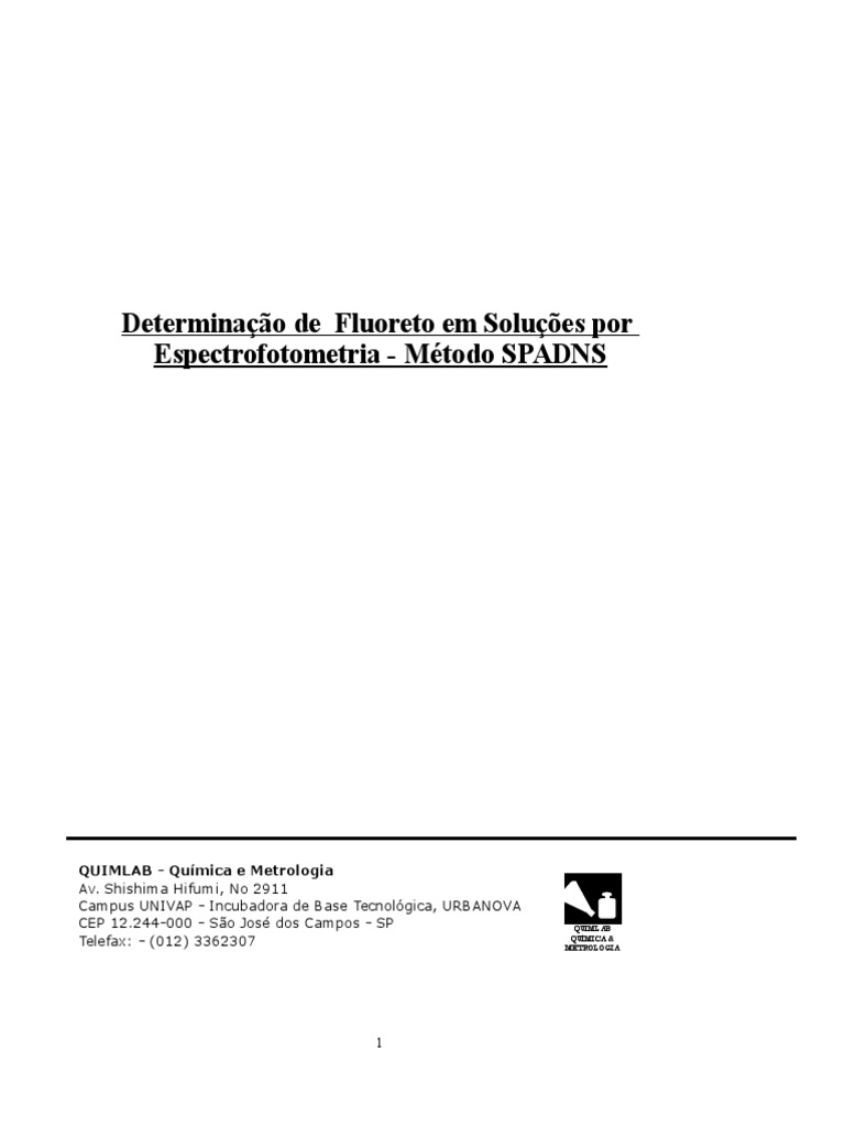 Determinação de Fluoreto em Soluções por Espectrofotometria - Método ...