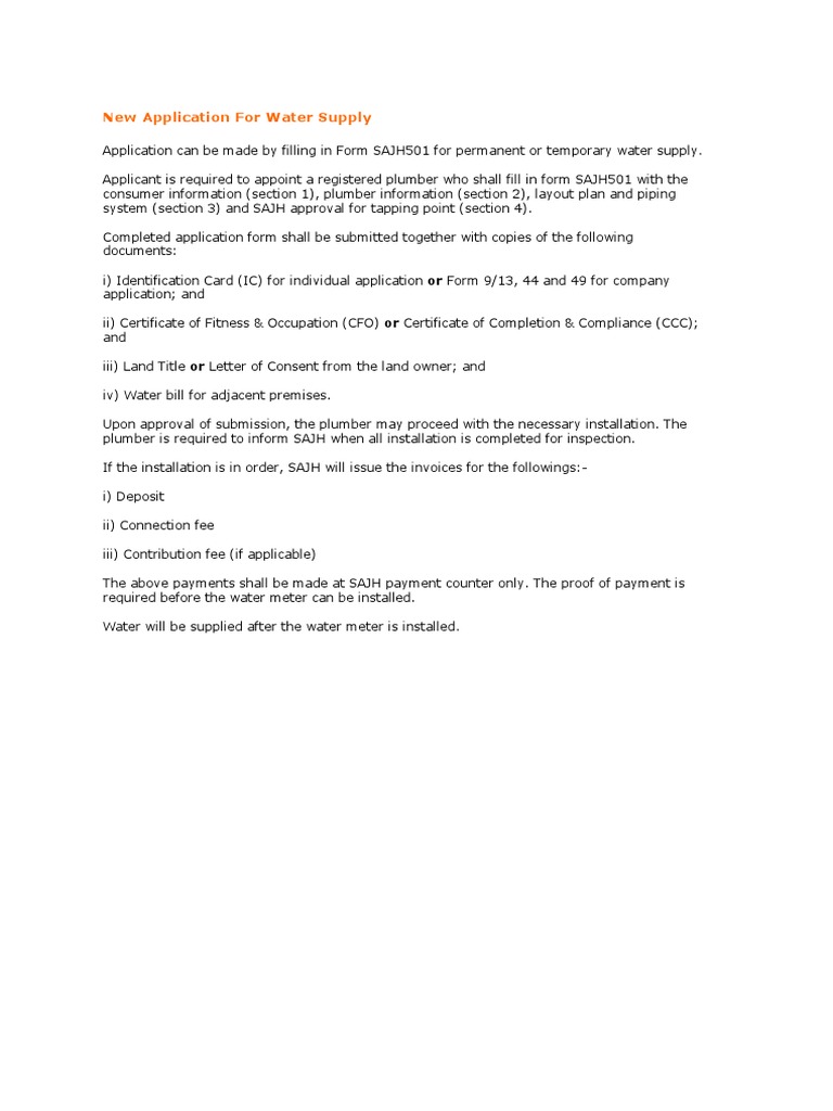 New Water Supply Application Process | PDF