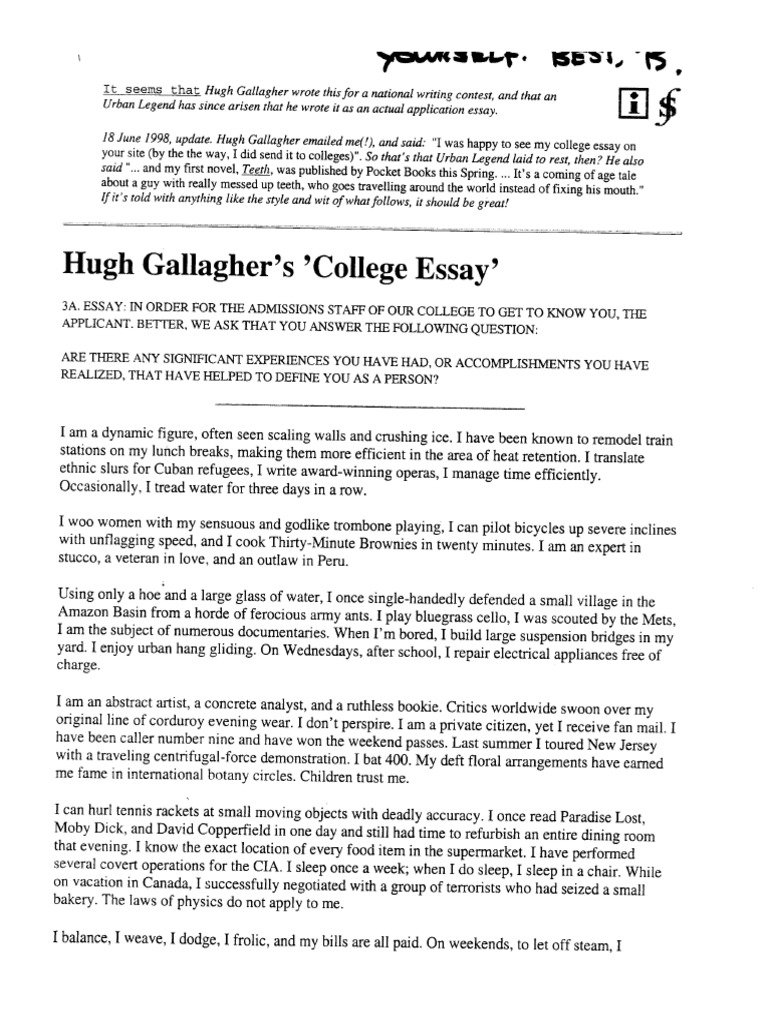 hugh gallagher college essay