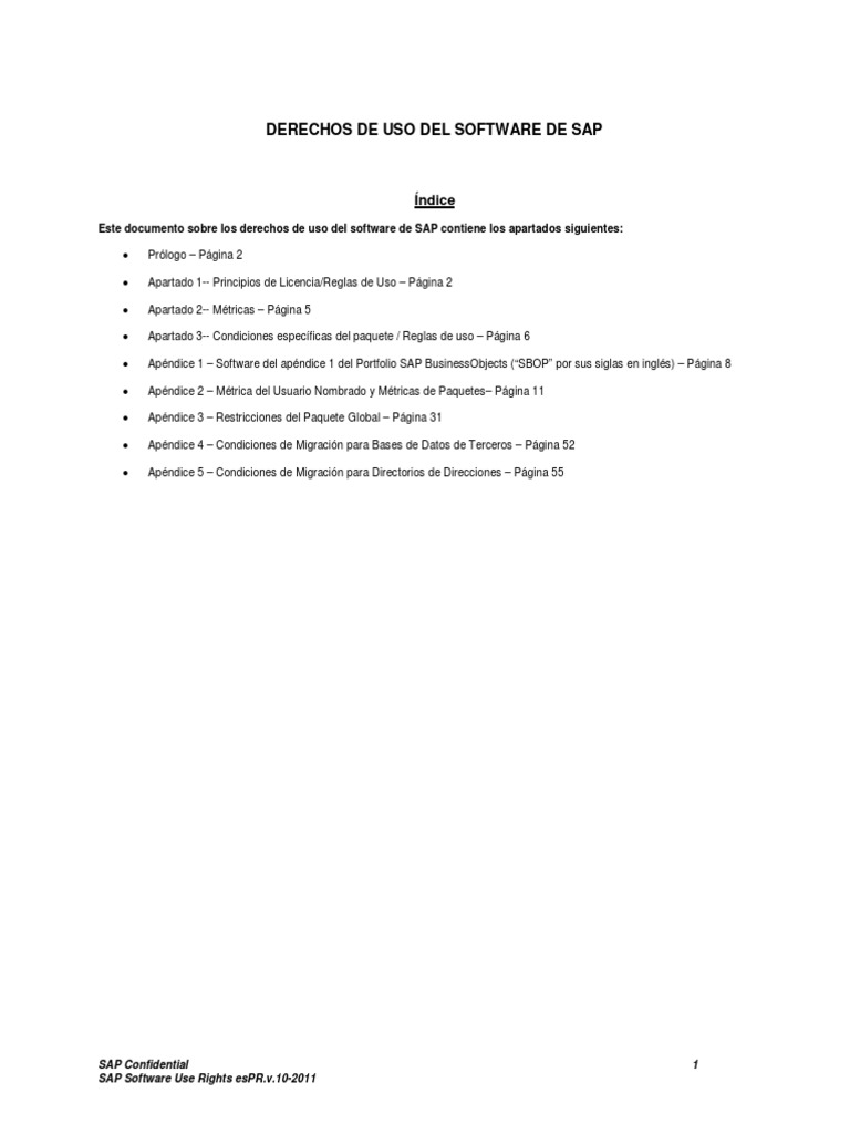 SAP Software Use Rights EsPR V 10-2011 | PDF | Fabricante Original de ...