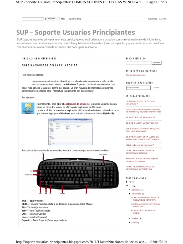 Combinaciones de Teclas en Windows 7 | PDF | Ventana (informática ...
