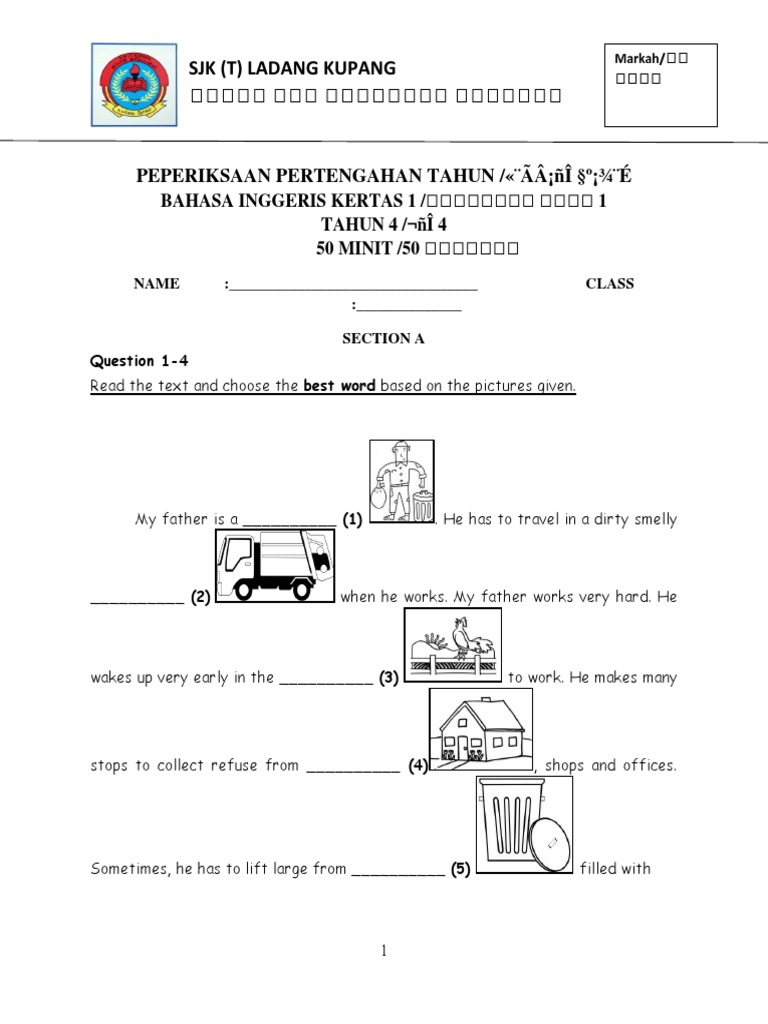 English Year 4 Kssr Paper 1 Pdf Bagheera Baloo