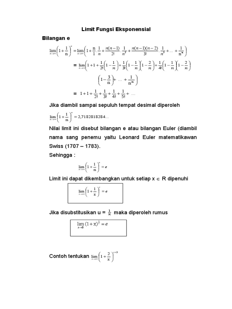 Limit Fungsi Eksponensial
