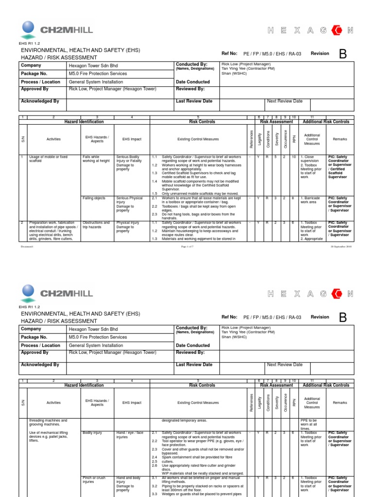 EHS Hazard and Risk Assessment Guide | PDF | Personal Protective ...