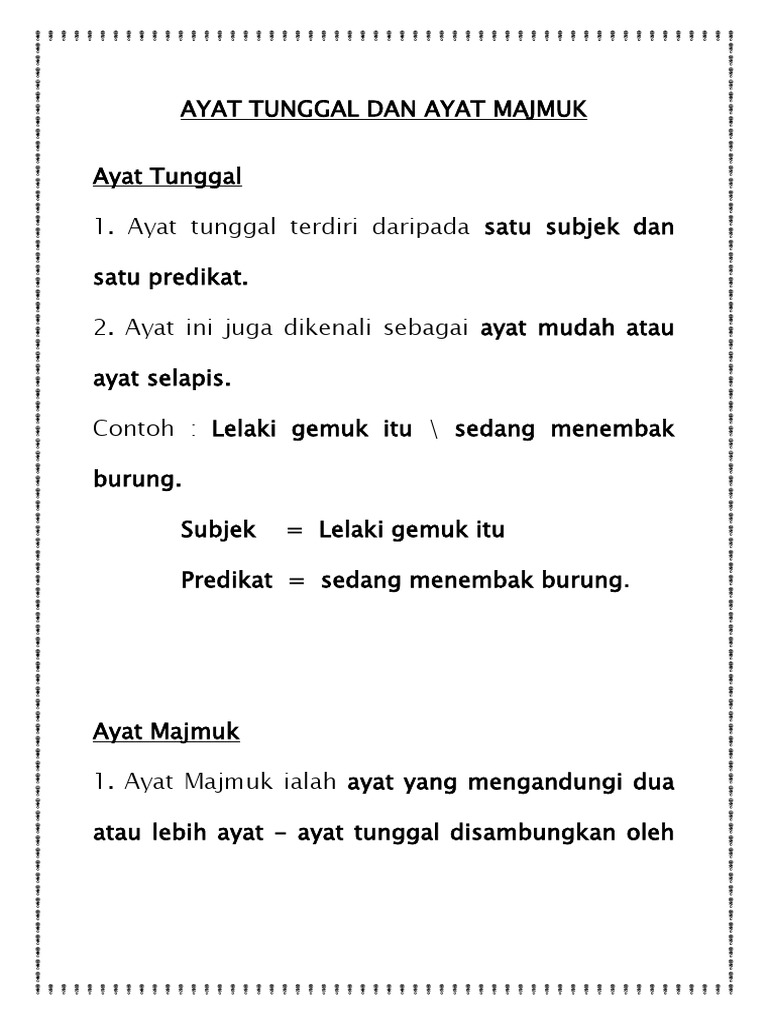 Contoh Bina Ayat Tunggal Daripada Ayat Majmak