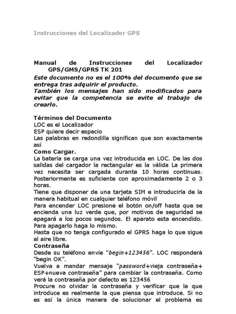 Instrucciones Del Localizador GPS PDF Contrase a Science