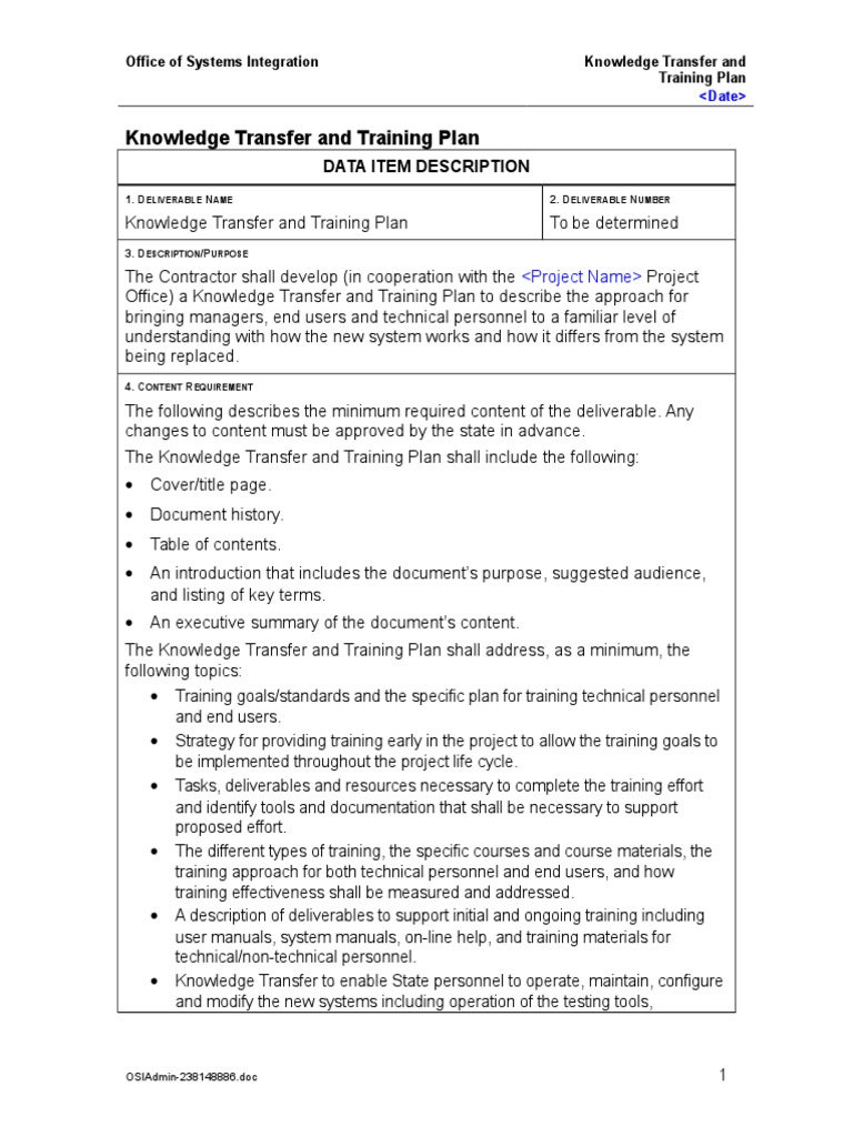 Knowledge Transfer and Training Plan - Did | PDF