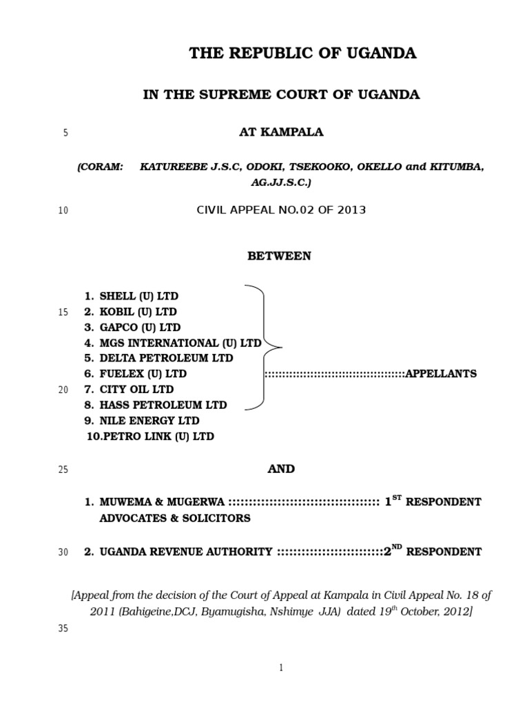 Judgment: Shell Vs Muwema & Mugerwa | PDF | Advocate | Judge