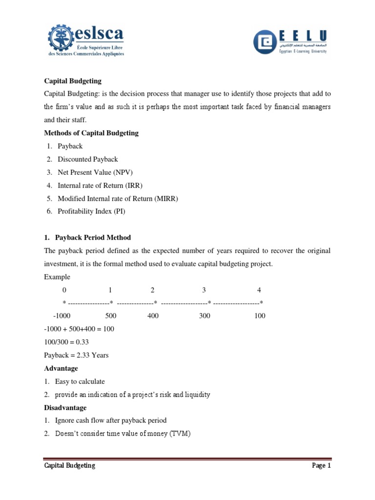 Capital Budgeting Methods Explained | PDF | Internal Rate Of Return ...