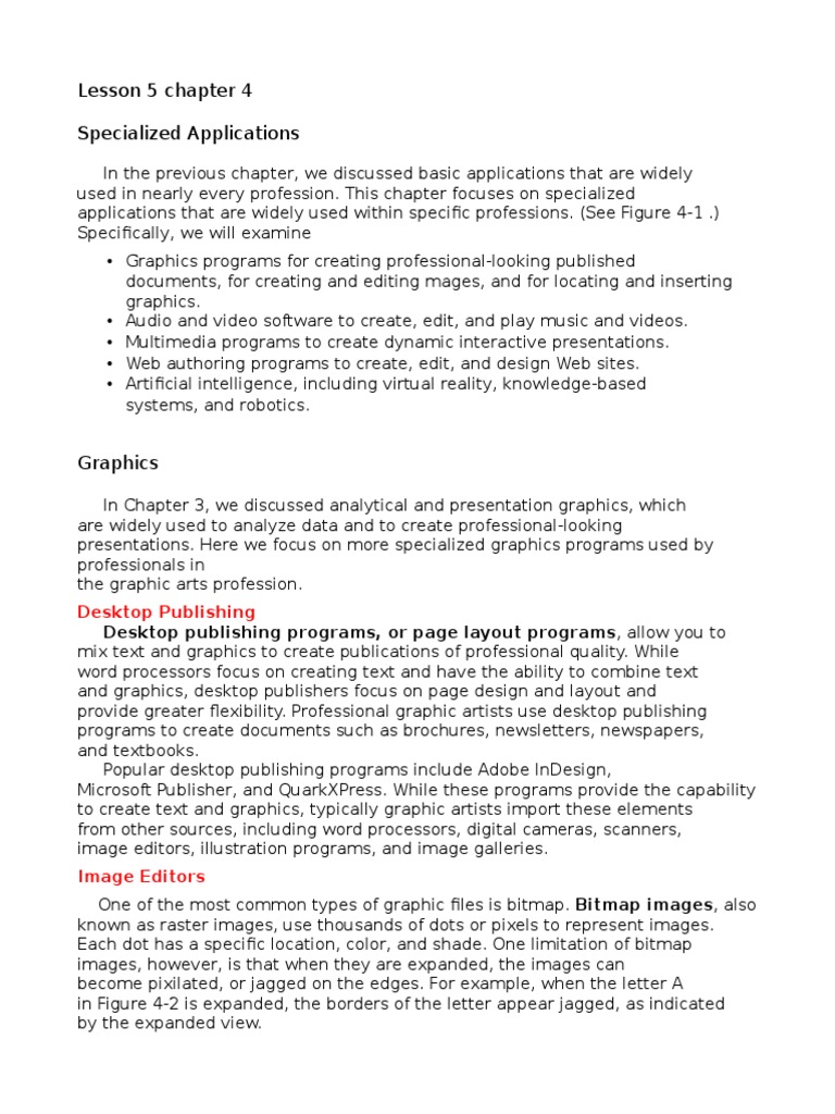 Lesson 5 Chapter 4 Specialized Applications Desktop Publishing PDF Graphics Application