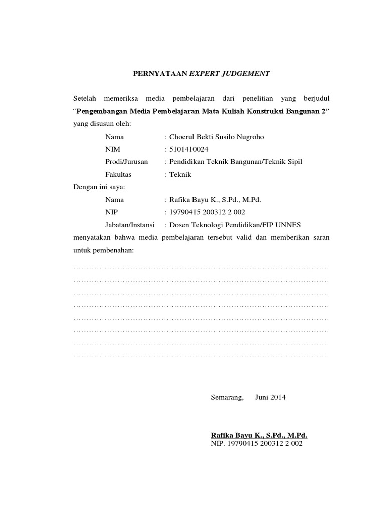Validitas Expert Judgement Media Pembelajaran | PDF