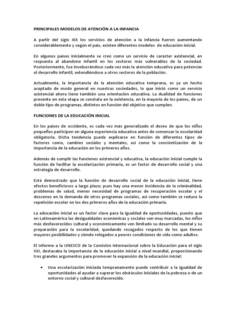 Principales Modelos de Atención A La Infancia | PDF | Educación de la ...